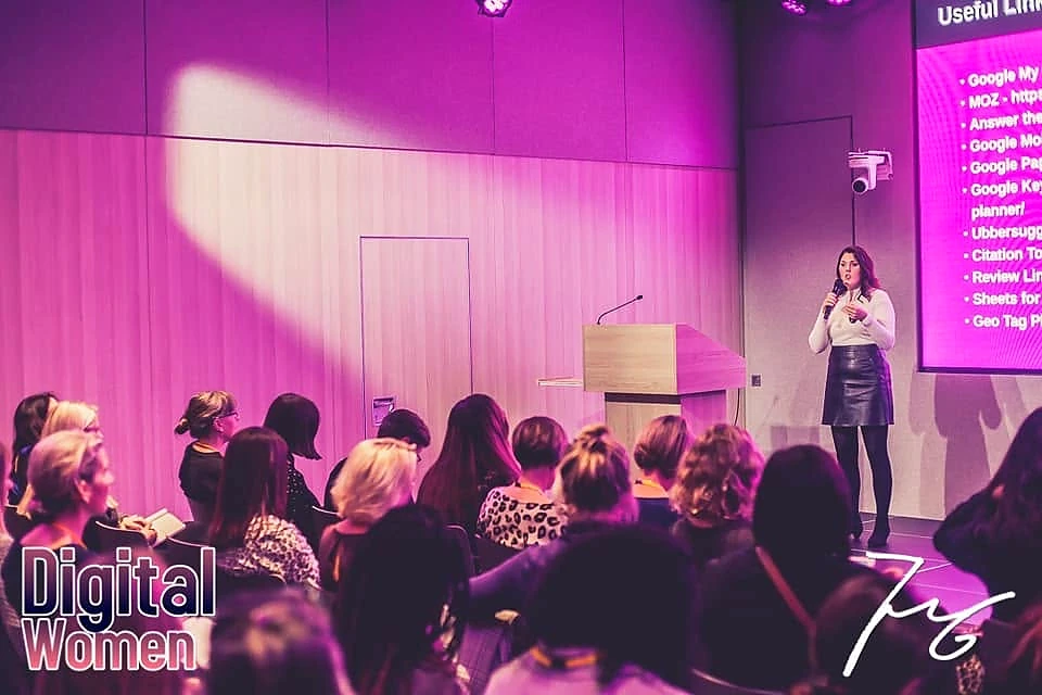Sarah Jane Vincent presenting to an audience at a Digital Women event